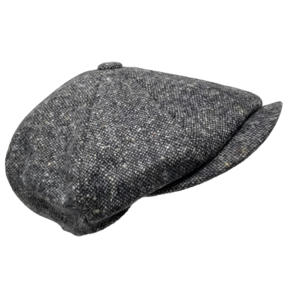 Moon Mens Wool Tweed Newsboy Flat Cap 8 Panel Button Gray Size Large 59cm